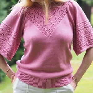 Boden Pink Crochet Wide Sleeve Knit Top  12